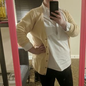Warm Yellow Cardigan with Brass Tone Buttons